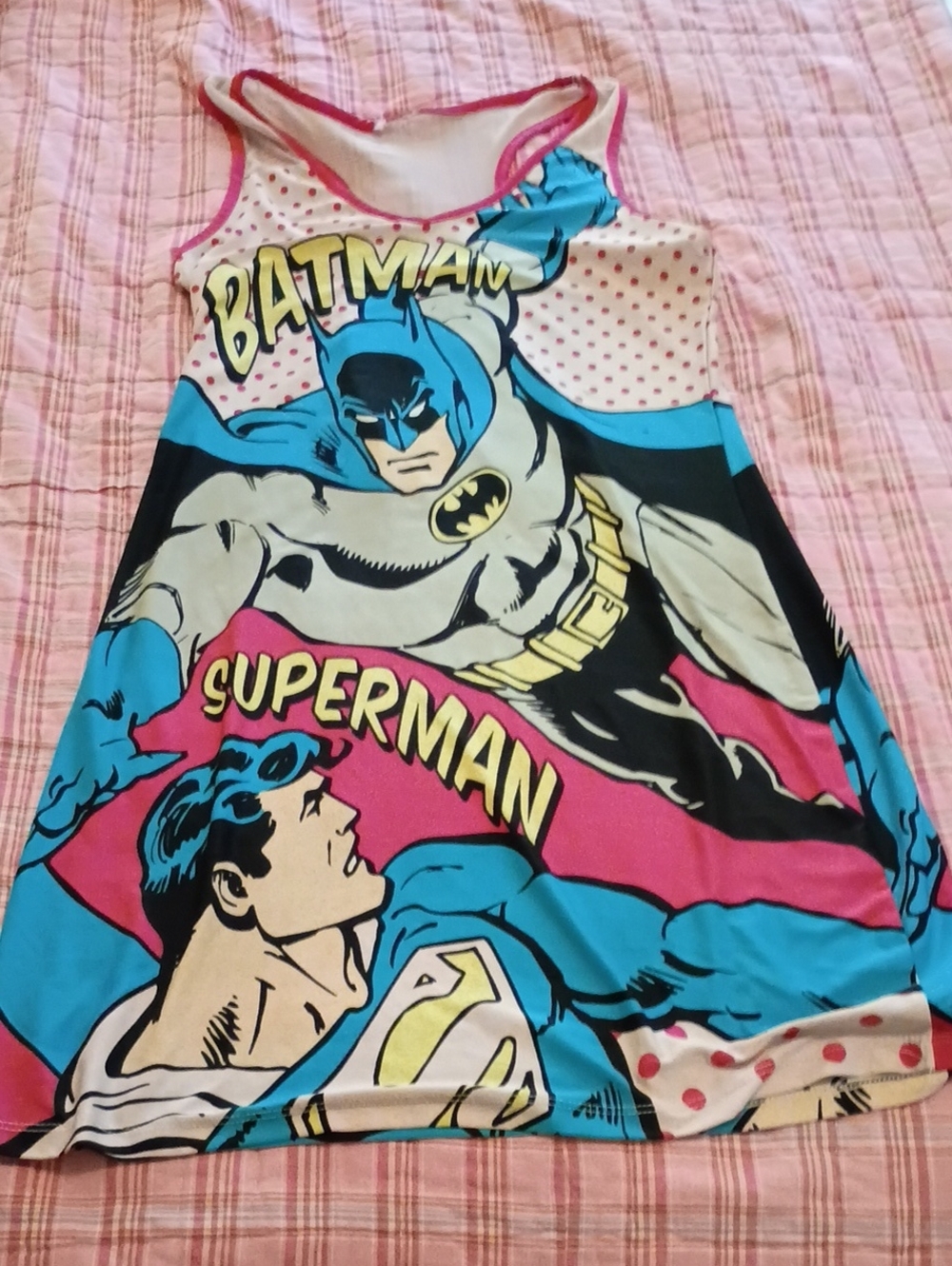 DC Comics Girls' Batman & Superman Dress in Pink, Blue, Yellow